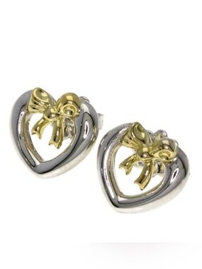 Tiffany & Co Vintage Sterling Silver & 18K Gold Heart Bow Earrings